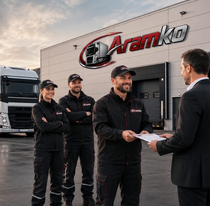 Aramko-Team im Gespräch mit einem Partner über Zustellung und Installation von Haushaltsgeräten